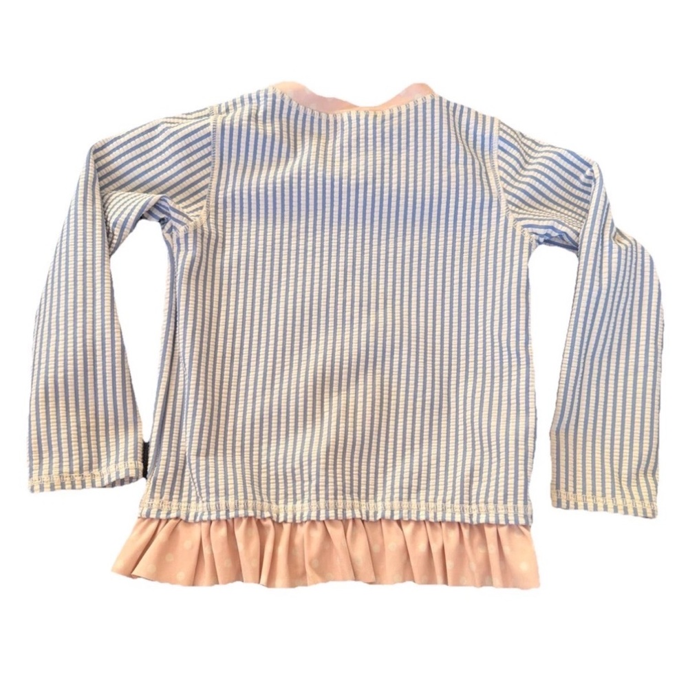 Ruffle Butts Blue & Pink Striped Ruffle Hem Rashguard - Picture 3 of 5